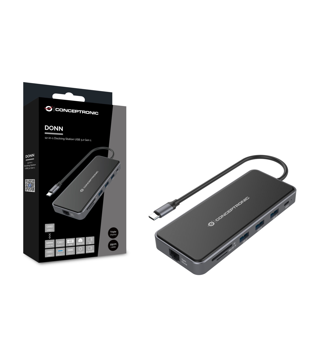 Adaptador conceptronic usb tipo c a gigabit ethernet rj45 -  hdmi -  vga -  con hub usb 3 puertos -  usb tipo c -  lector de tar