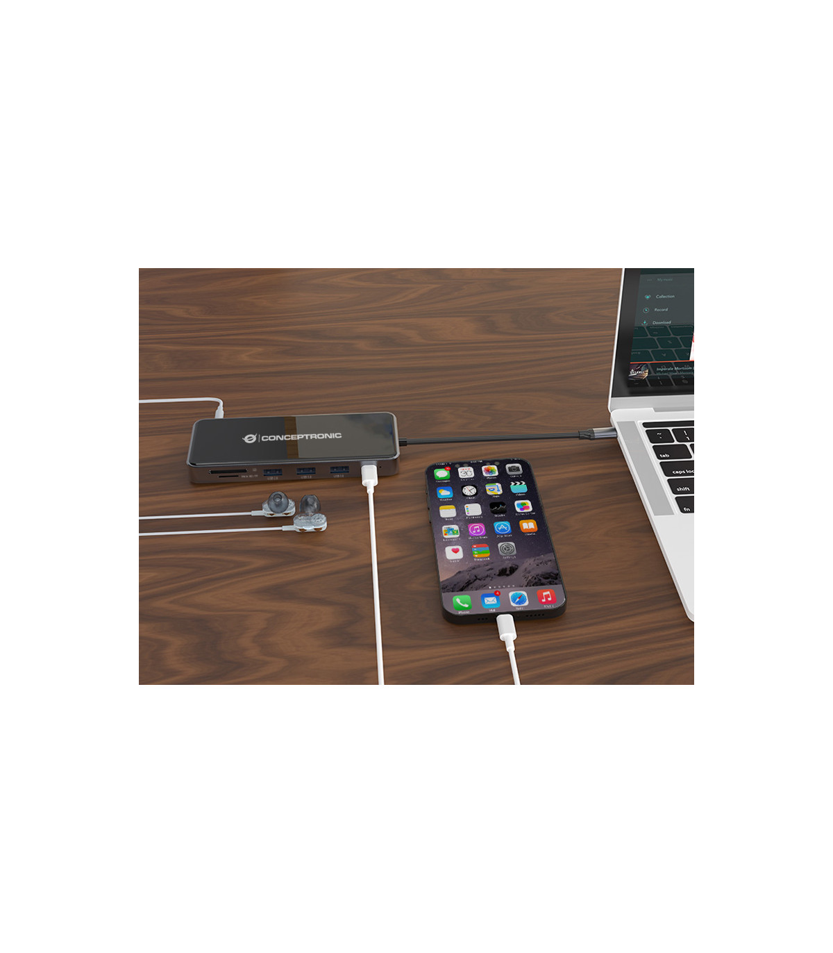 Adaptador conceptronic usb tipo c a gigabit ethernet rj45 -  hdmi -  vga -  con hub usb 3 puertos -  usb tipo c -  lector de tar