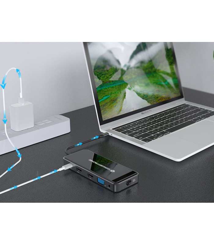 Adaptador conceptronic usb tipo c a gigabit ethernet rj45 -  hdmi -  vga -  con hub usb 3 puertos -  usb tipo c -  lector de tar
