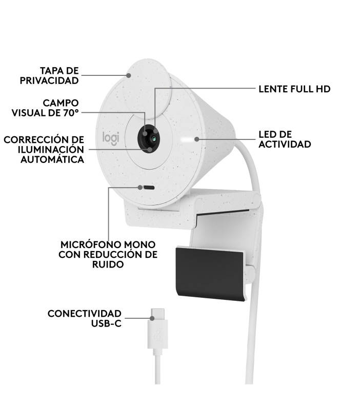 Webcam logitech brio 300 blanco crudo full hd -  usb tipo c