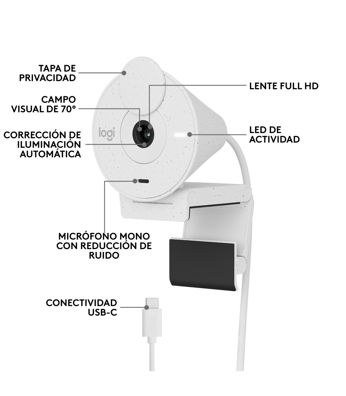 Webcam logitech brio 300 blanco crudo full hd -  usb tipo c