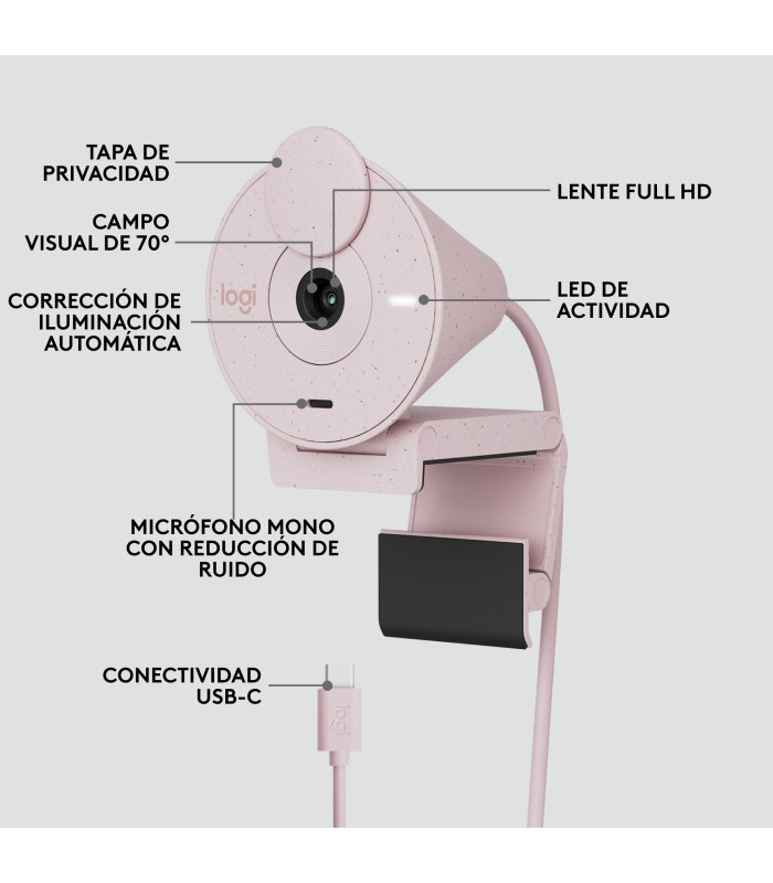 Webcam logitech brio 300 rosado full hd -  usb tipo c