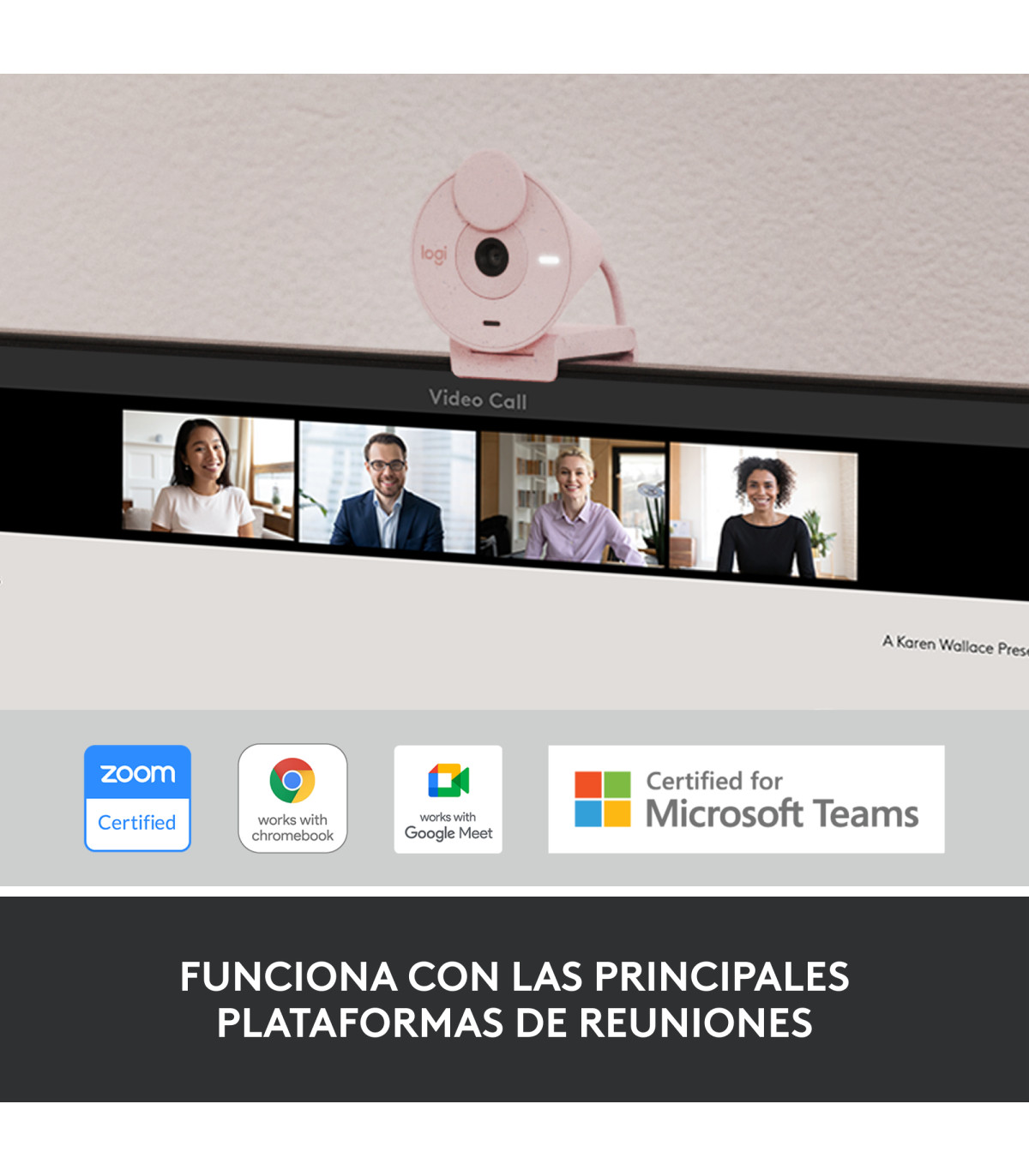 Webcam logitech brio 300 rosado full hd -  usb tipo c