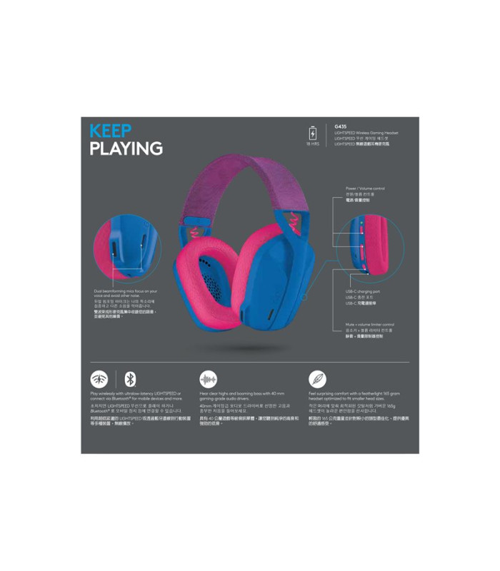 Auriculares con microfono logitech g435 gaming wireless inalambrico azul