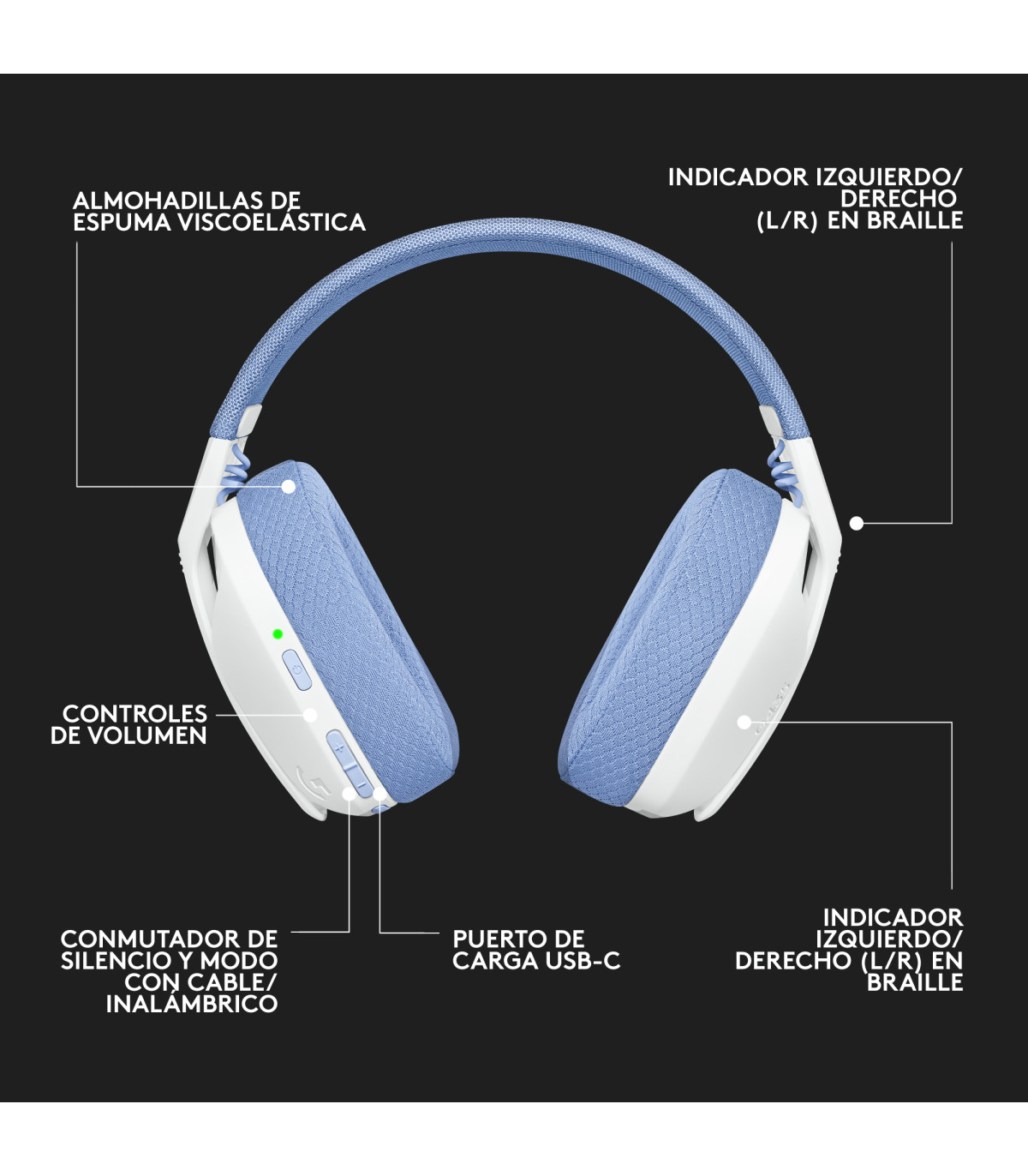 Auriculares con microfono logitech g435 gaming wireless inalambrico blanco