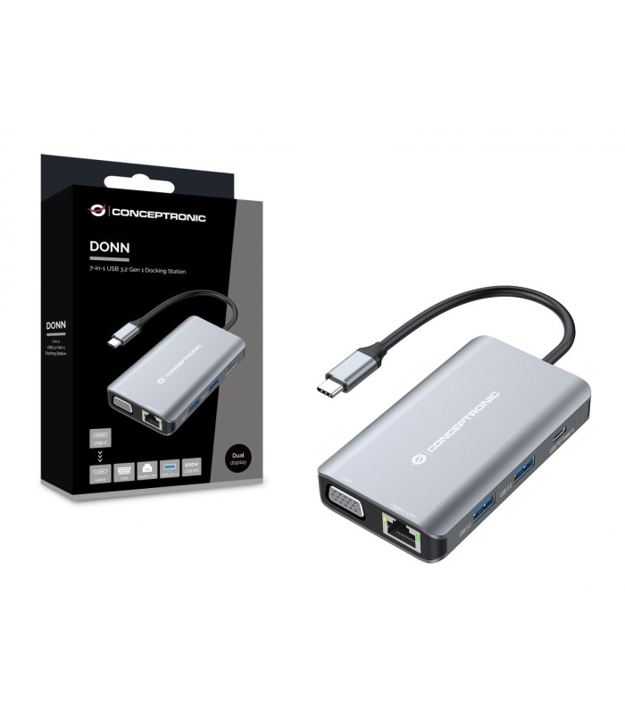 Docking station conceptronic donn21g 7 en 1 3 x usb 3.0 - 1 x hdmi - 1 x vga - 1 x rj45 - 1 x usb tipo c