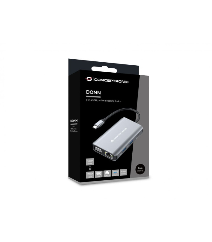 Docking station conceptronic donn21g 7 en 1 3 x usb 3.0 - 1 x hdmi - 1 x vga - 1 x rj45 - 1 x usb tipo c