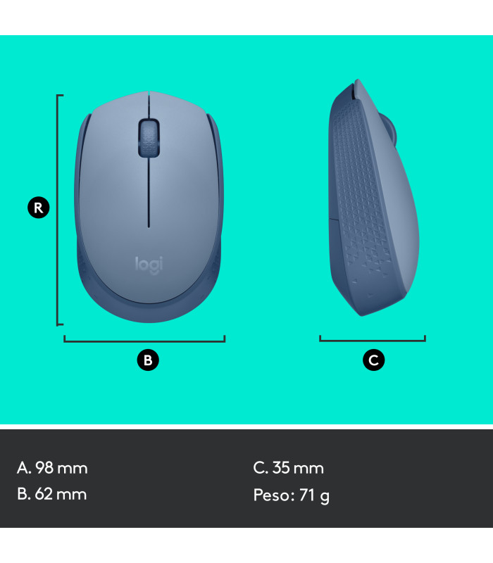 Mouse raton logitech m171 optico wireless inalambrico gris azulado