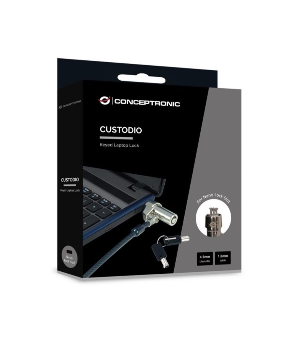 Cable seguridad conceptronic nano por llave para portatiles 1.8m