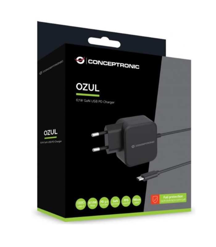 Cargador de pared usb tipo c conceptronic ozul04be 67w