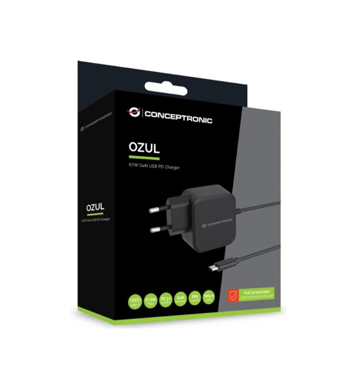 Cargador de pared usb tipo c conceptronic ozul04be 67w