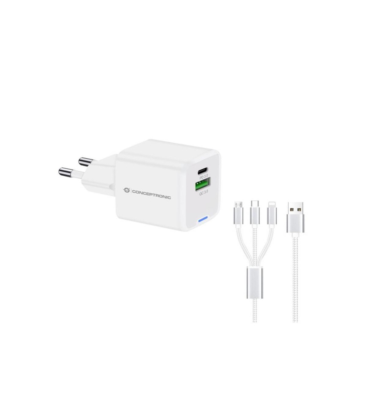 Cargador de pared conceptronic althea16w 33w + cable usb 3.0 3 en 1 blanco