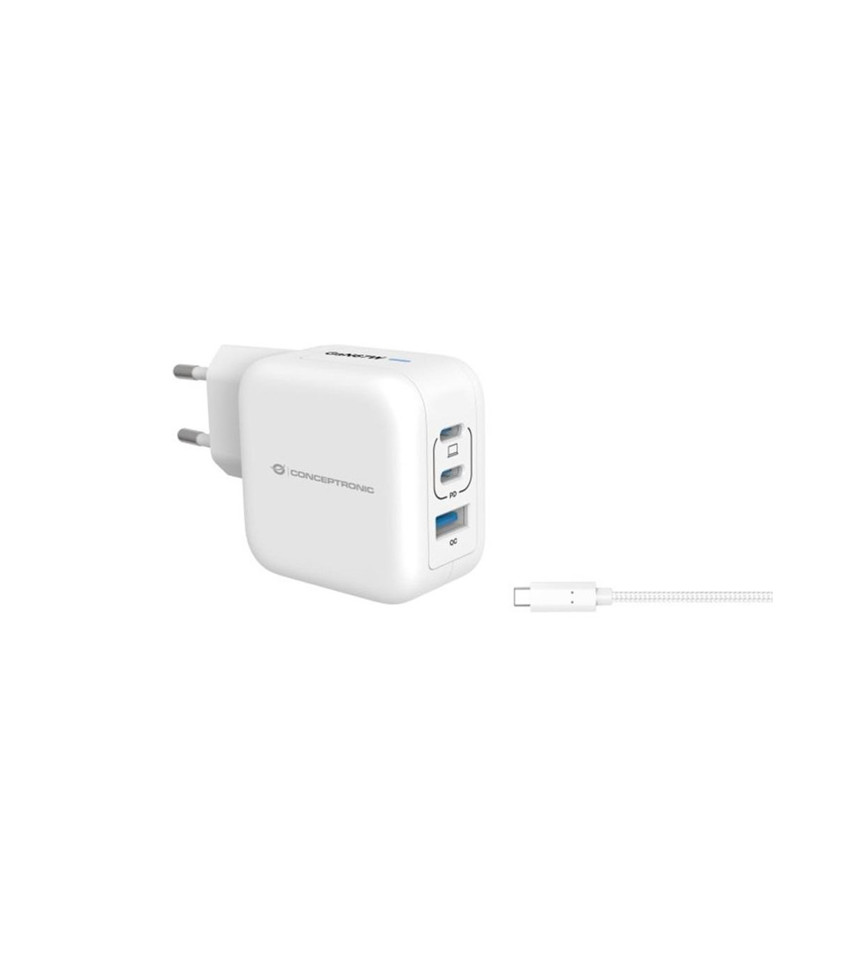 Cargador de pared conceptronic althea17w 67w + cable usb tipo c blanco