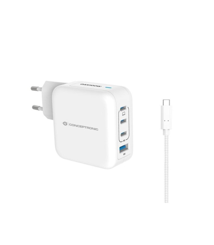 Cargador de pared conceptronic althea18w 100w + cable usb tipo c blanco