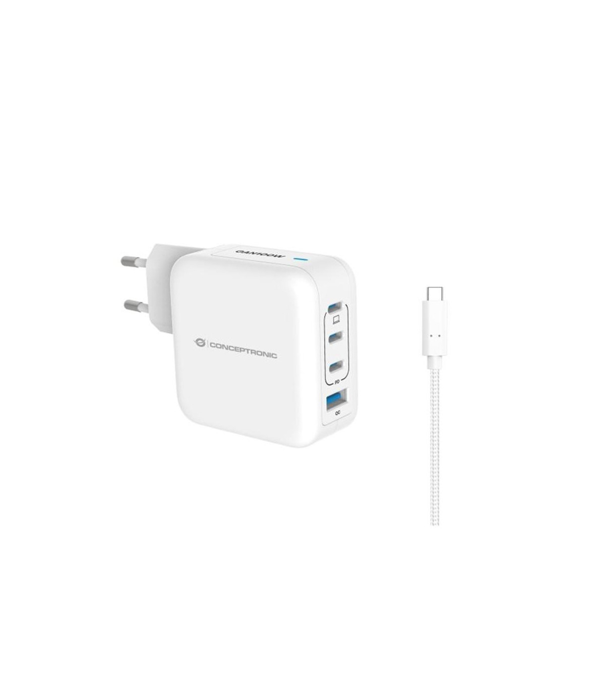 Cargador de pared conceptronic althea18w 100w + cable usb tipo c blanco