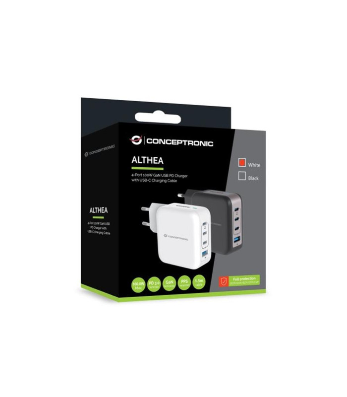 Cargador de pared conceptronic althea18w 100w + cable usb tipo c blanco