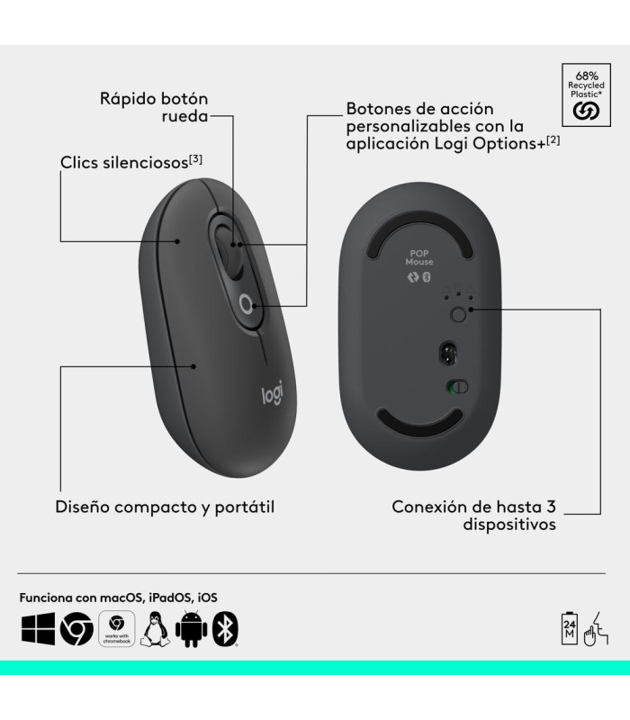 Raton inalambrico logitech pop mouse grafito