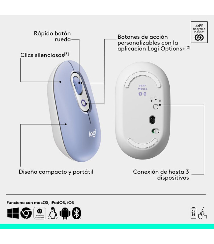 Raton inalambrico logitech pop mouse lila