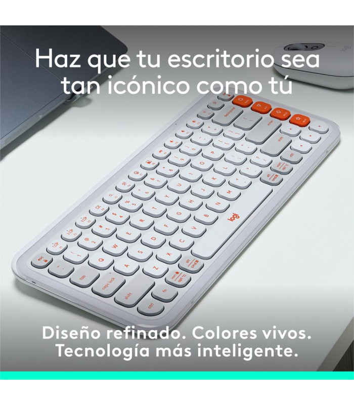 Teclado logitech pop icon keys inalambrico blanco - naranja