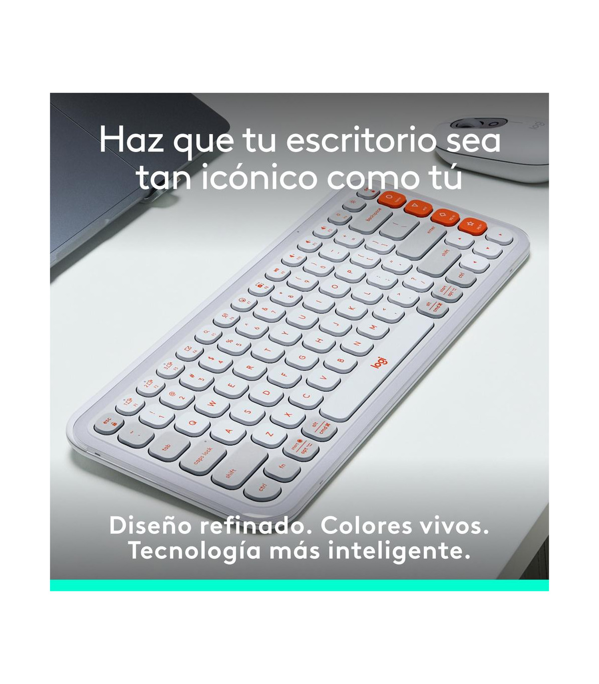 Teclado logitech pop icon keys inalambrico blanco - naranja
