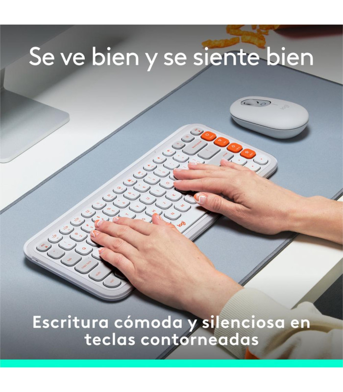 Teclado logitech pop icon keys inalambrico blanco - naranja