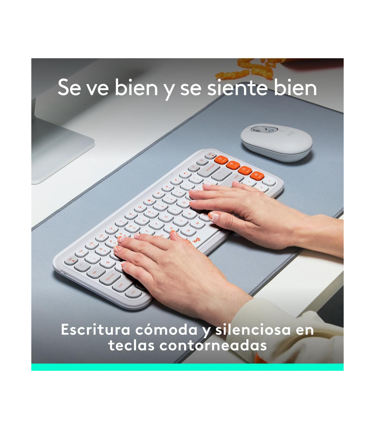 Teclado logitech pop icon keys inalambrico blanco - naranja