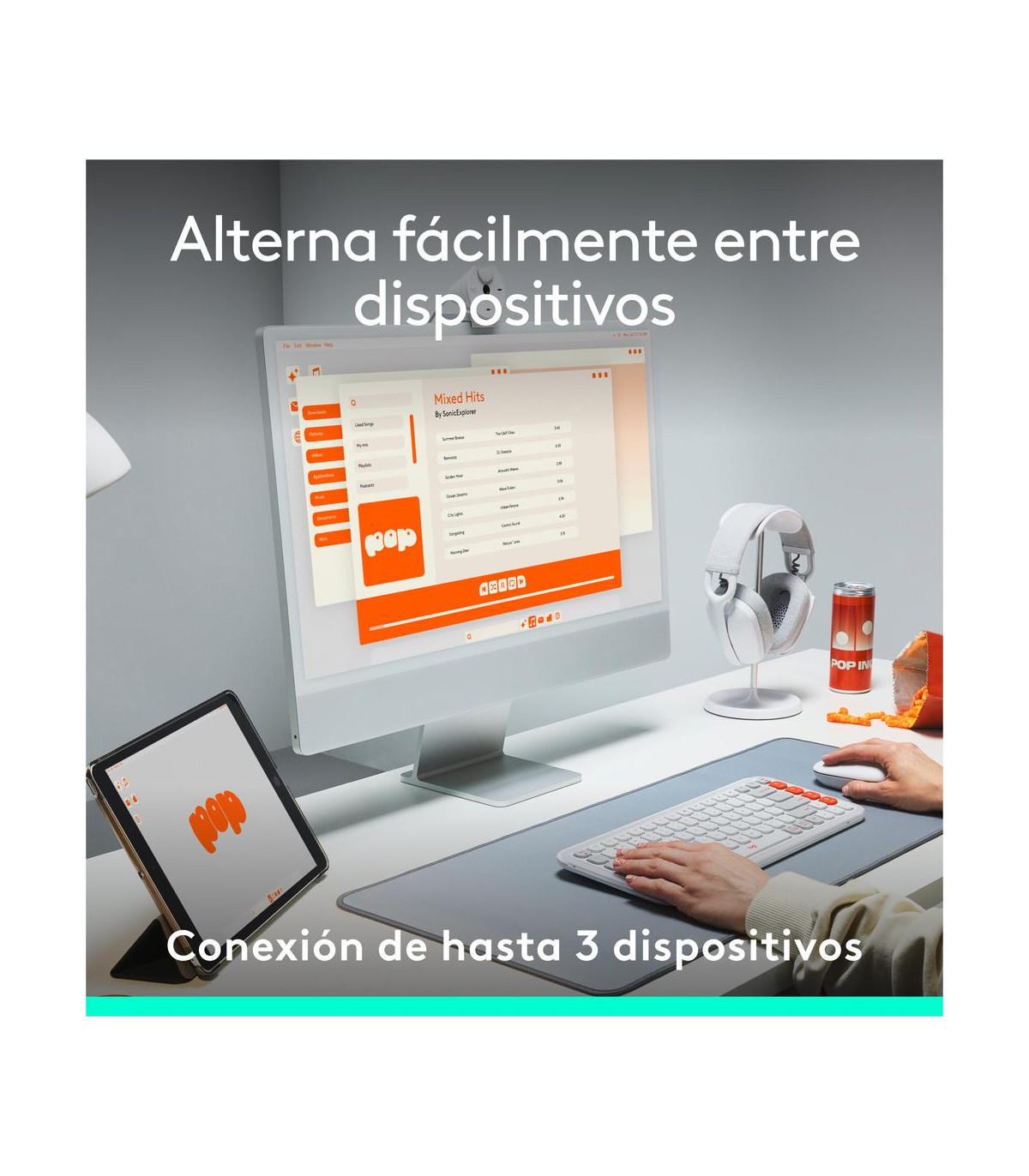 Teclado logitech pop icon keys inalambrico blanco - naranja