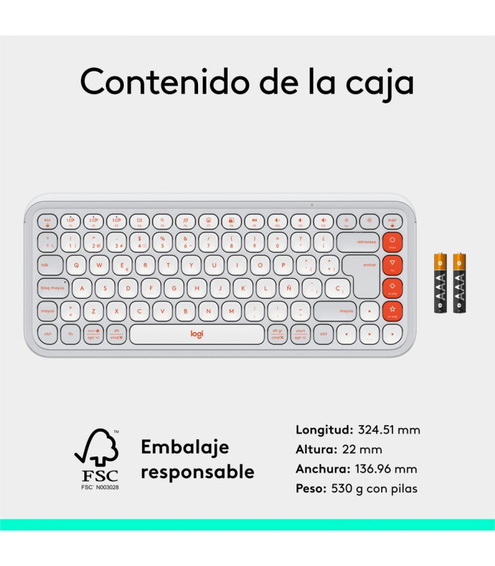 Teclado logitech pop icon keys inalambrico blanco - naranja