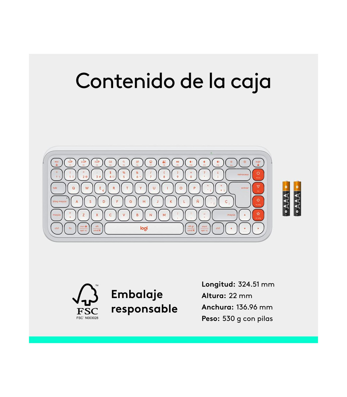 Teclado logitech pop icon keys inalambrico blanco - naranja