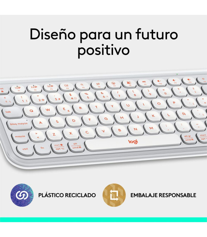 Teclado logitech pop icon keys inalambrico blanco - naranja