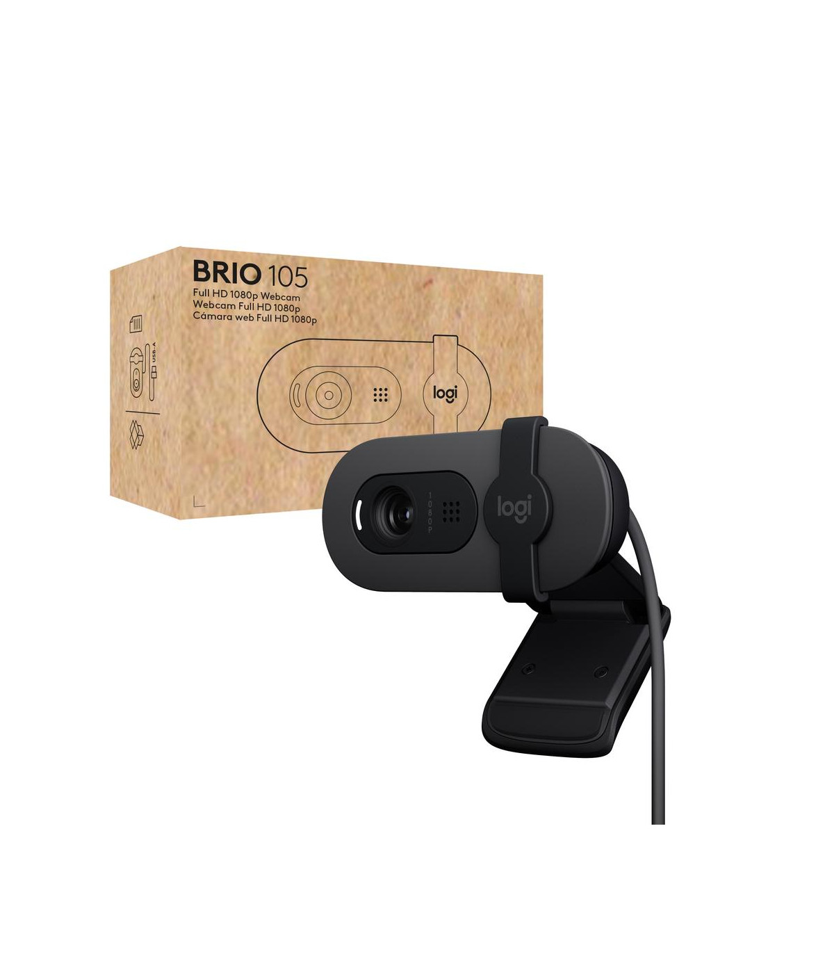 Webcam logitech brio 105 grafito full hd -  usb