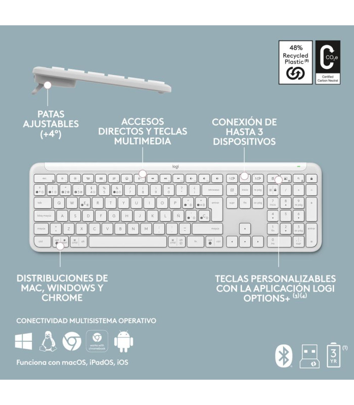 Teclado + raton logitech mk950 inalambrico blanco