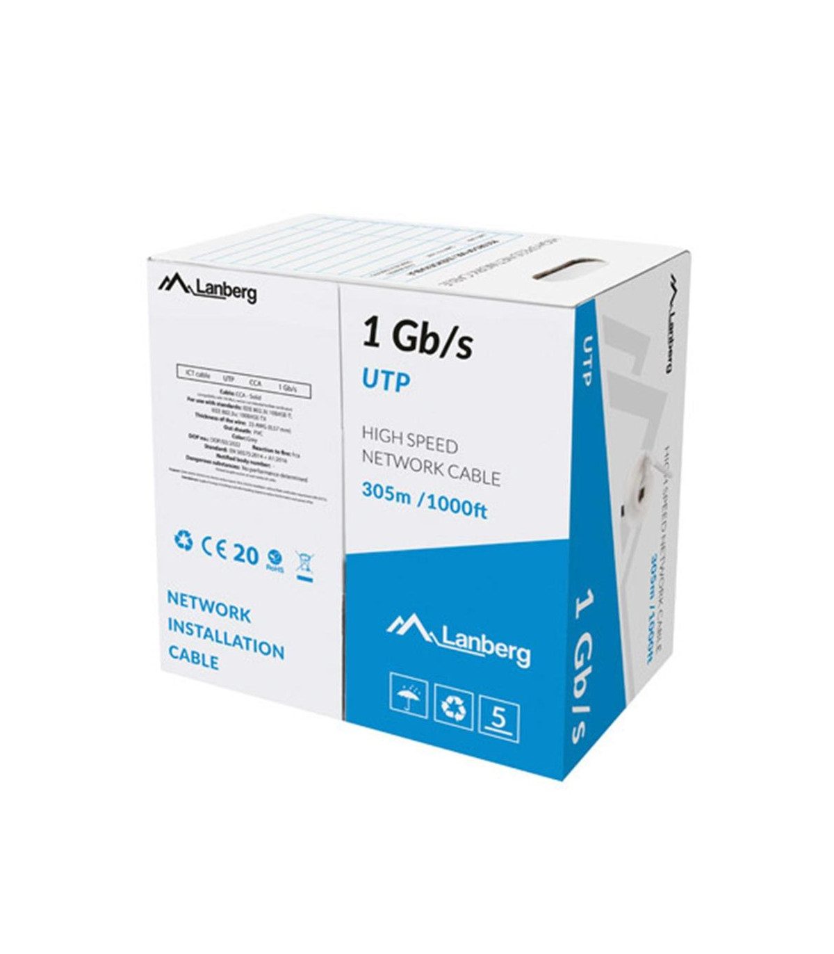 Bobina 1gb - s lanberg utp rj45 solido cca awg24 305m gris