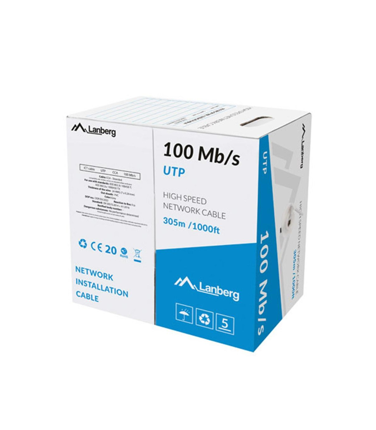 Bobina 100mb - s lanberg utp rj45 trenzado cca awg24 305m gris