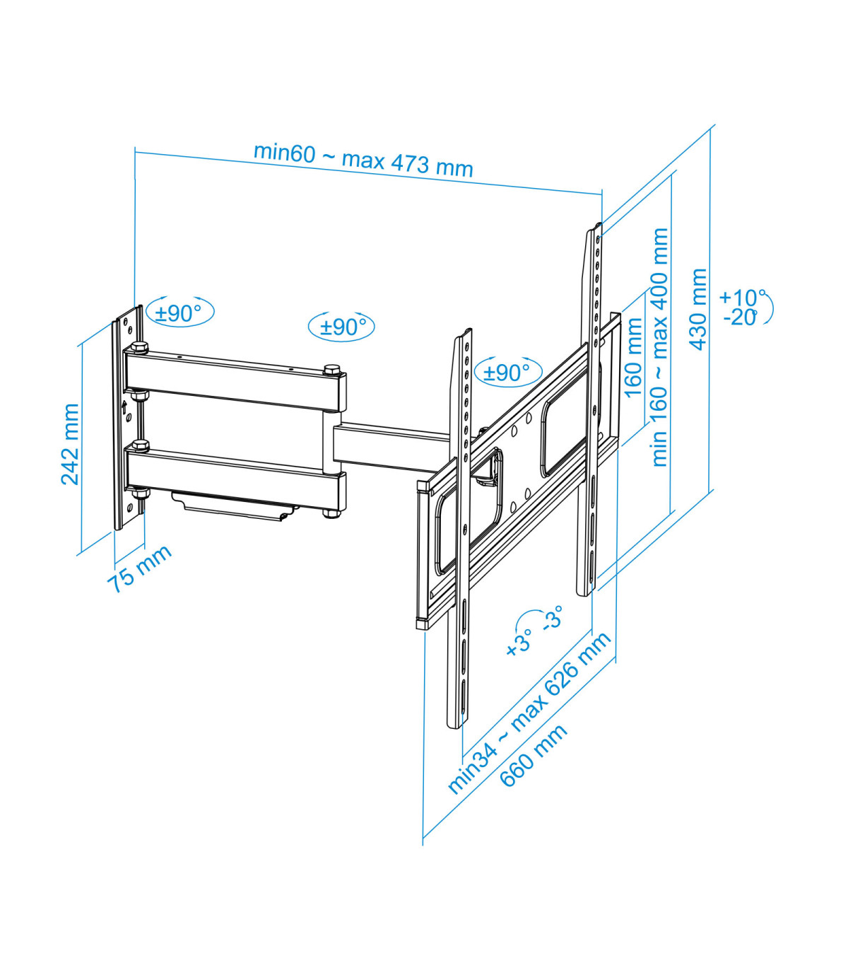 Soporte pared tv tooq lp6070tn - b 37 pulgadas - 70 pulgadas carga maxima 50kg negro