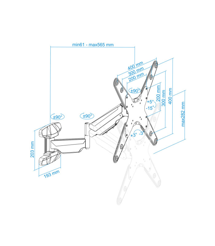 Soporte tv - monitor tooq 23 pulgadas - 55 pulgadas giratorio - inclinable negro vesa max 400x400 -  inclinable 5º - 15º -  gira