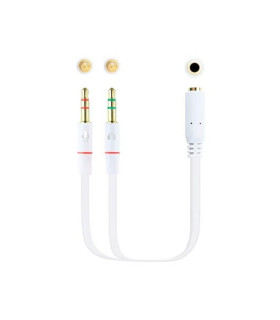 Cable audio 1xjack - 3.5 a 2xjack - 3.5 nanocable 20cm blanco -  hembra a 2xmacho -  4pin -  3pin -  blanco