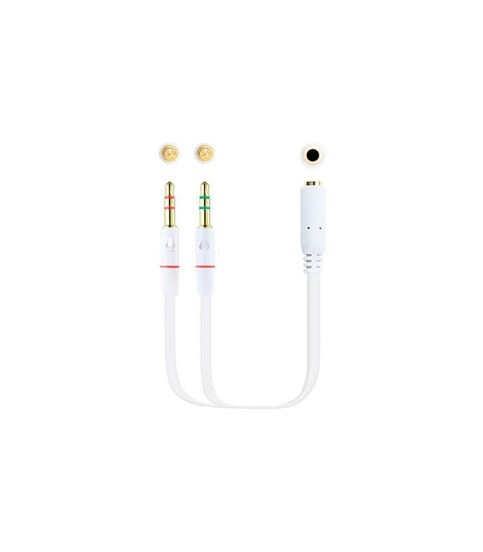 Cable audio 1xjack - 3.5 a 2xjack - 3.5 nanocable 20cm blanco -  hembra a 2xmacho -  4pin -  3pin -  blanco