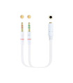 Cable audio 1xjack - 3.5 a 2xjack - 3.5 nanocable 20cm blanco - hembra a 2xmacho - 4pin - 3pin - blanco