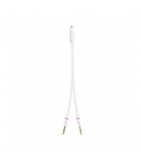 Cable audio 1xjack - 3.5 a 2xjack - 3.5 nanocable 20cm blanco - hembra a 2xmacho - 4pin - 3pin - blanco