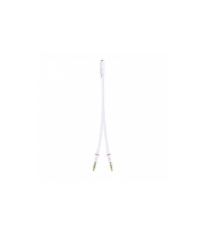 Cable audio 1xjack - 3.5 a 2xjack - 3.5 nanocable 20cm blanco -  hembra a 2xmacho -  4pin -  3pin -  blanco