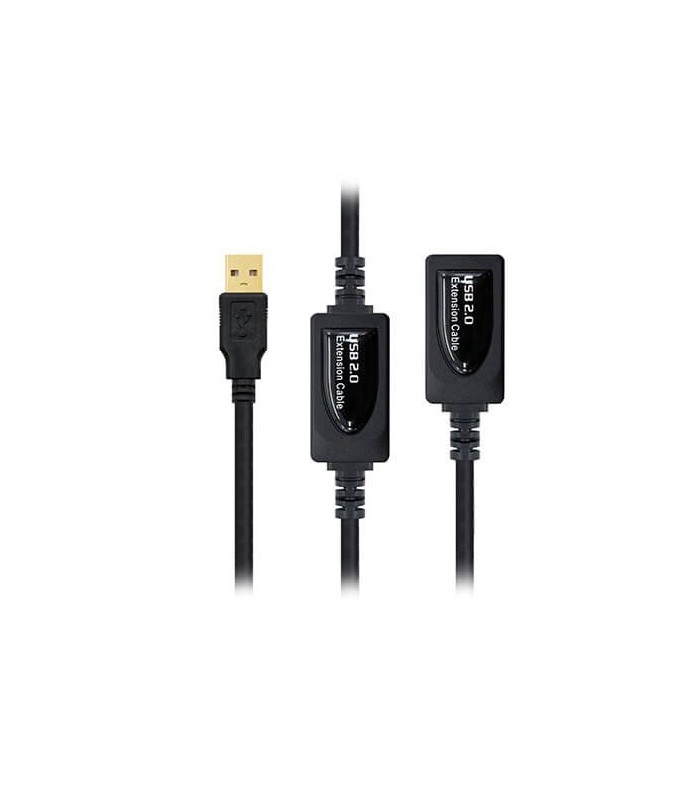 Cable usb tipo a 2.0 a usb tipo a nanocable+amplificador 10m negro -  macho - hembra
