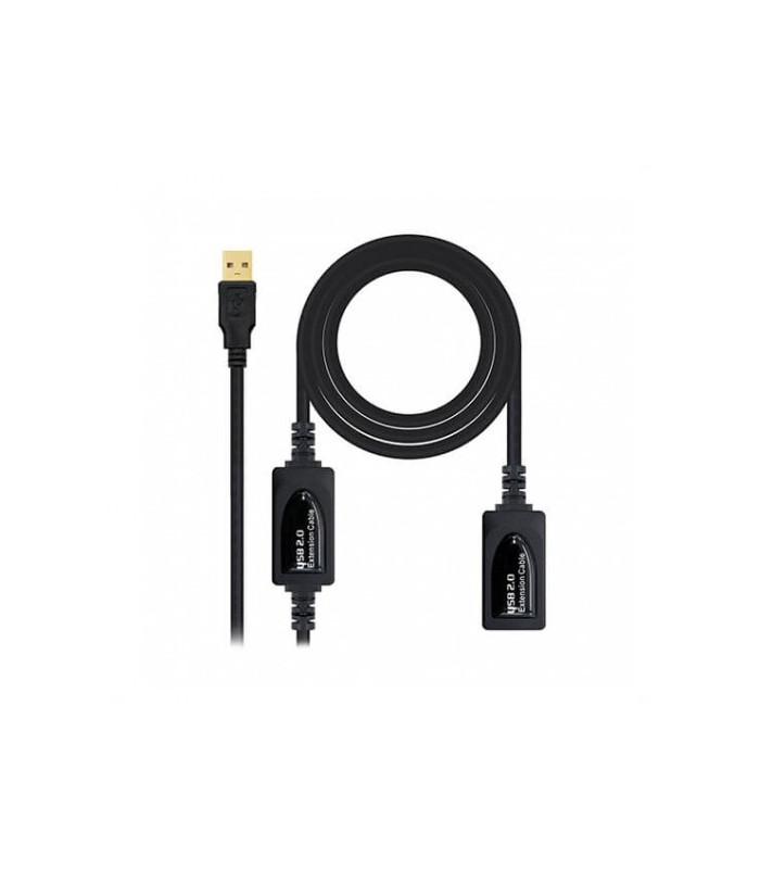 Cable usb tipo a 2.0 a usb tipo a nanocable+amplificador 10m negro -  macho - hembra
