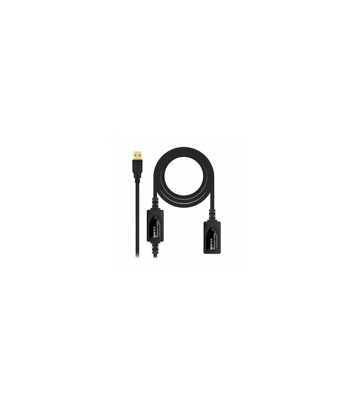 Cable usb tipo a 2.0 a usb tipo a nanocable+amplificador 10m negro -  macho - hembra