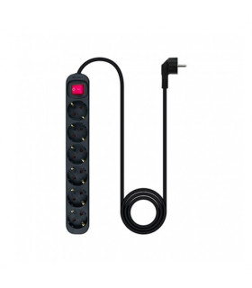 Regleta 6 tomas 1.4m nanocable con interruptor negro - 250v - proteccion