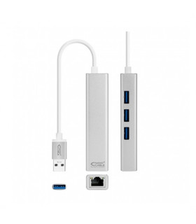 Adaptador hub usb tipo a 3.0 a ethernet gigabit+3xusb nanocable 0.15m plata