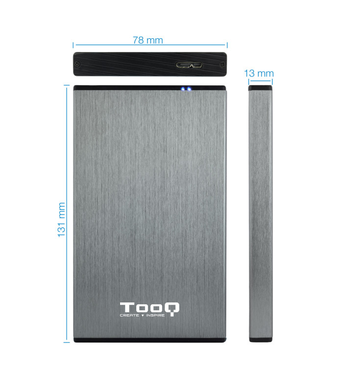 Caja externa tooq tqe - 2527g para hhd - ssd 2.5 pulgadas 9.5mm sata usb 3.0 gris