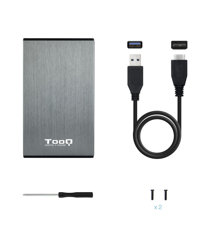 Caja externa tooq tqe - 2527g para hhd - ssd 2.5 pulgadas 9.5mm sata usb 3.0 gris