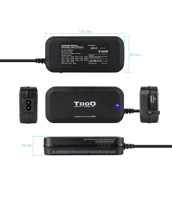 Cargador portatil universal tooq tqlc - 90bs02m 90w 1 x usb 12c negro