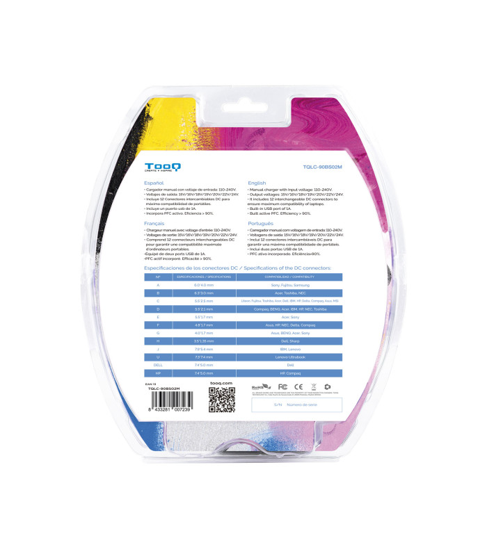 Cargador portatil universal tooq tqlc - 90bs02m 90w 1 x usb 12c negro